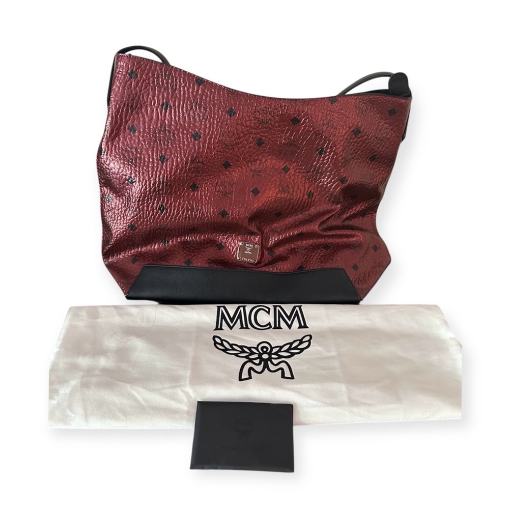 MCM Visetos Wine Metallic Shoulder Bag